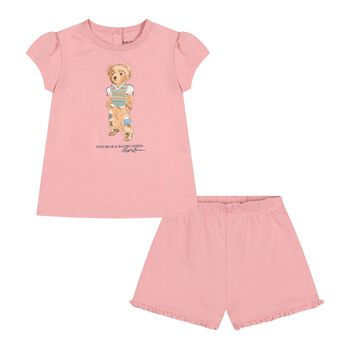 Baby Girls Pink Polo Bear Shorts Set