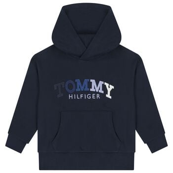 Boys Navy Blue Logo Hooded Top