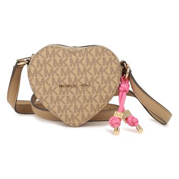 Girls Beige Heart Logo Handbag
