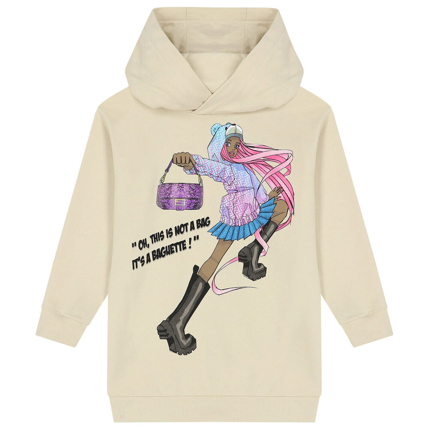 Girls Beige Hooded Dress, 1, hi-res image number null