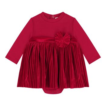 Baby Girls Red Pleated Bodysuit Dress