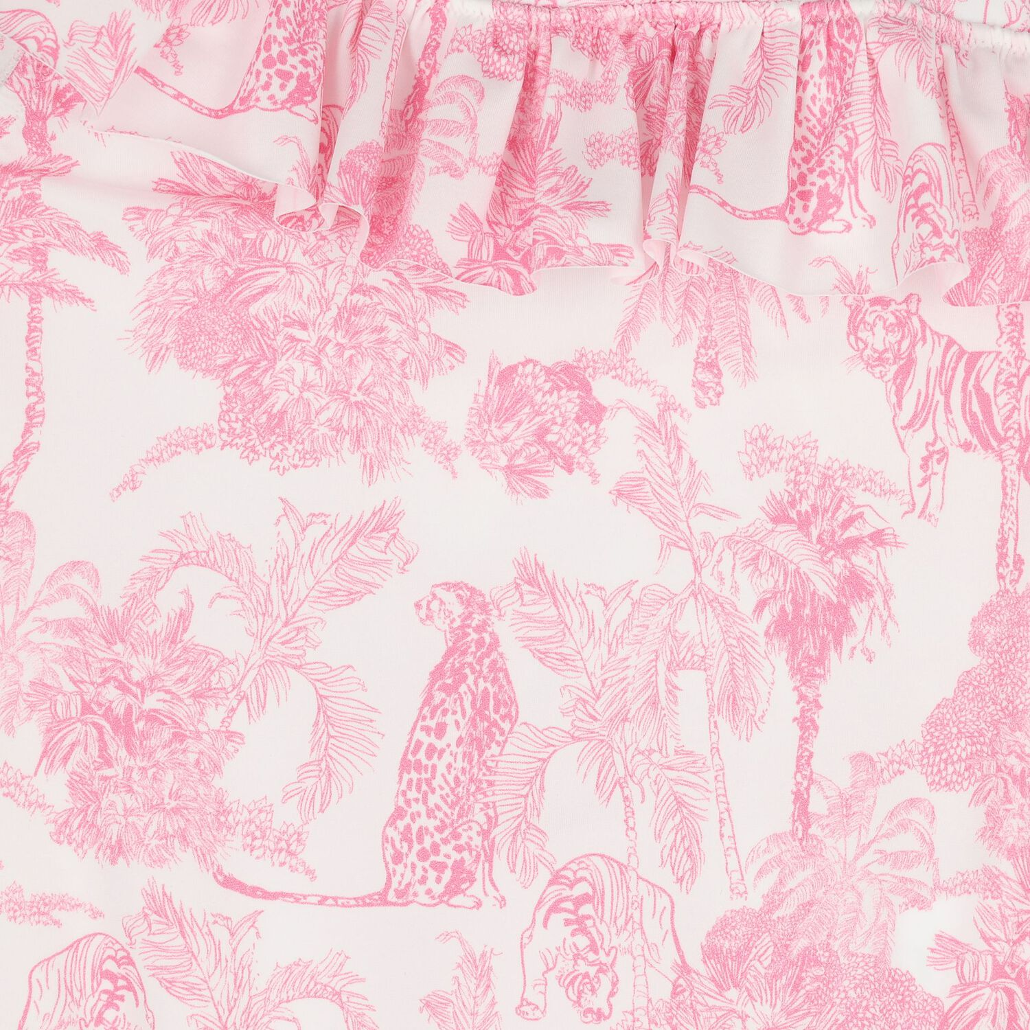 ملابس سباحة للبنات بنقشة أشجار النخيل باللونين الأبيض والوردي , 1, hi-res