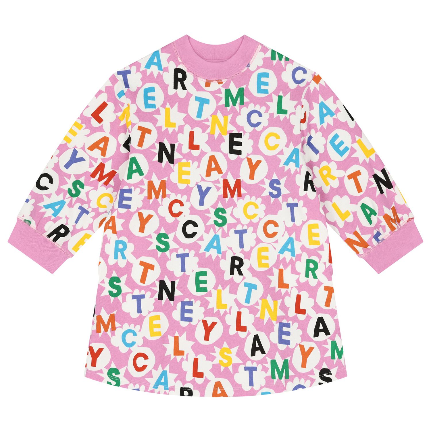 فستان بنات بالشعار  باللون الوردي , 1, hi-res