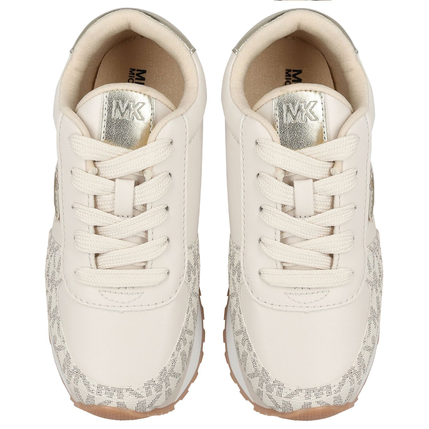 Girls Ivory & Gold Logo Trainers, 1, hi-res image number null