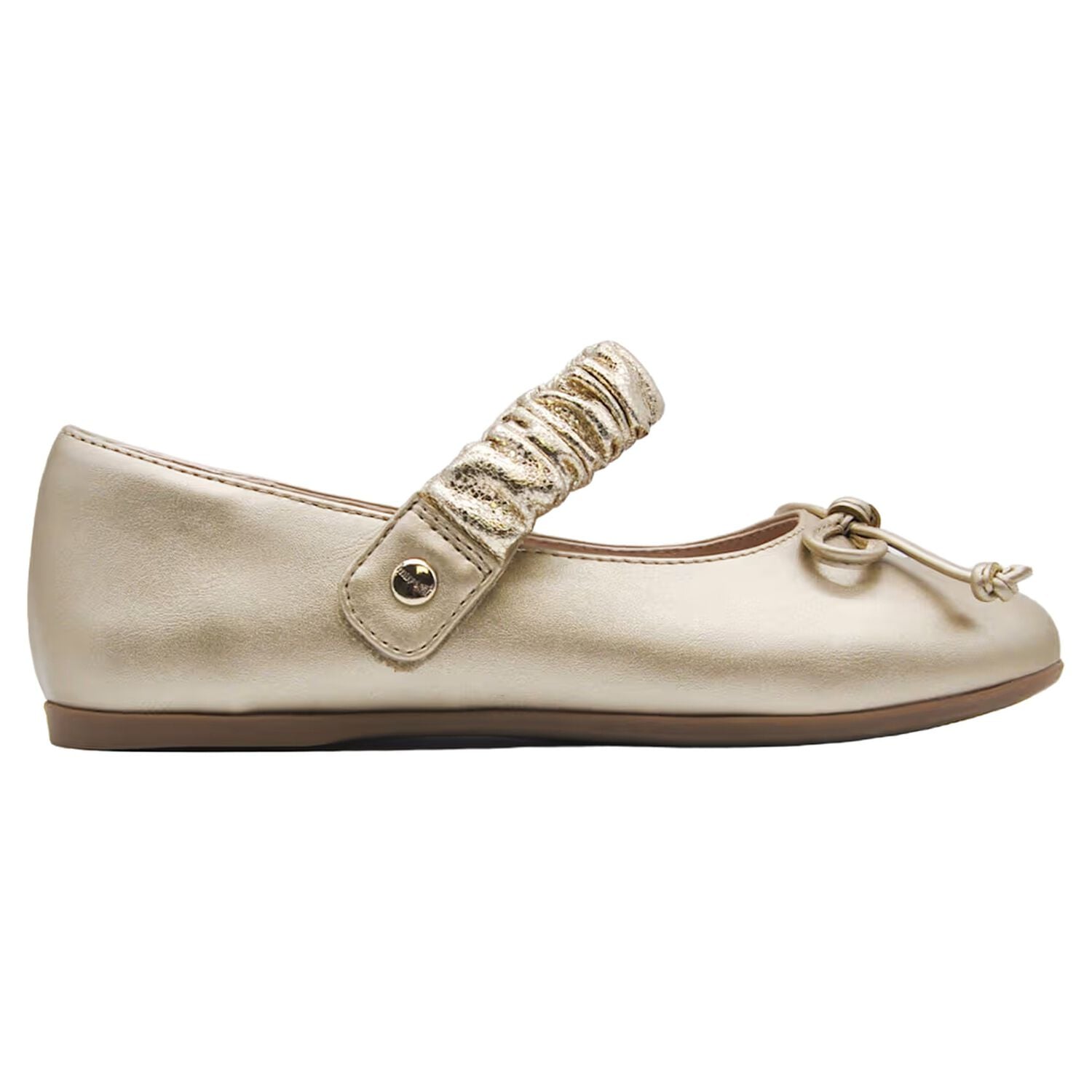 Girls Gold Bow Shoes, 3, hi-res
