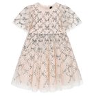 Girls Pink Bow Lattice Sequin Tulle Dress, 2, hi-res