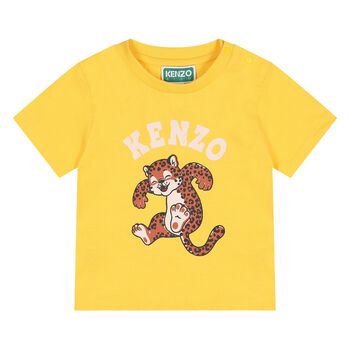 Younger Boys Yellow Leopard Logo T-Shirt