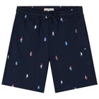 Boys Red & Navy Blue Logo Shorts Set, 1, hi-res