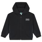 Boys Black Logo Hooded Zip Up Top, 1, hi-res