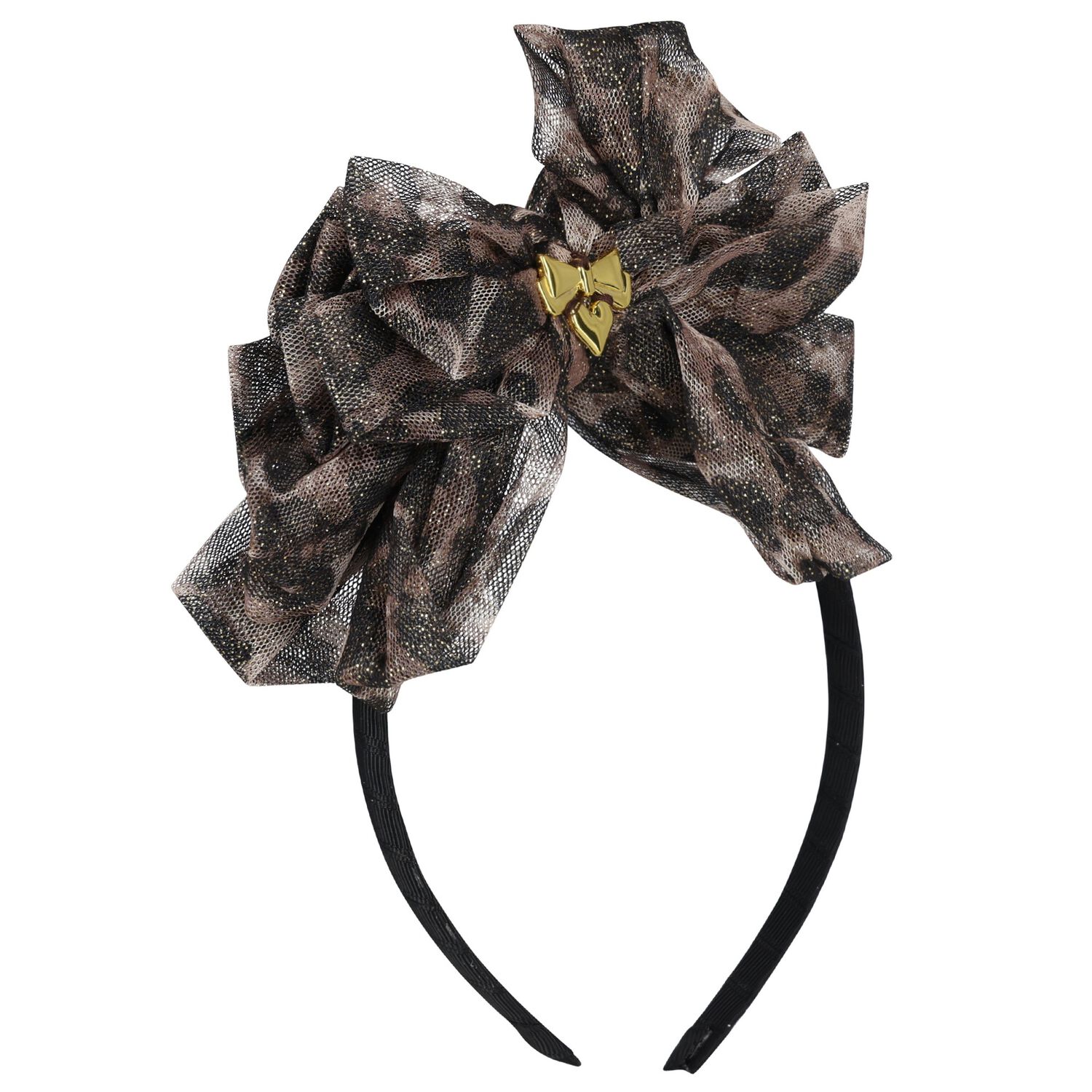 Girls Black & Beige Leopard Bow Headband, 2, hi-res