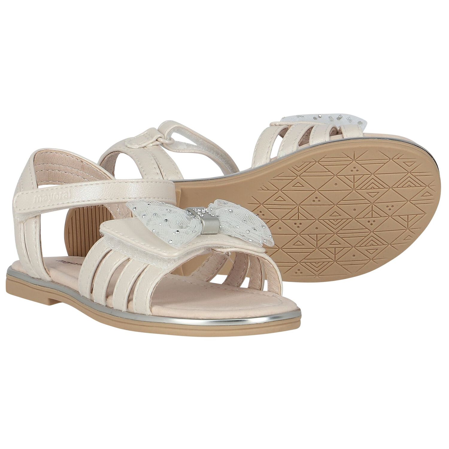 Girls Ivory Embellished Bow Sandals, 2, hi-res image number null