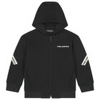 Boys Black Logo Hooded Zip Up Top, 1, hi-res