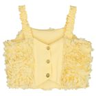 Girls Yellow Flower Tulle Sleeveless Top, 1, hi-res