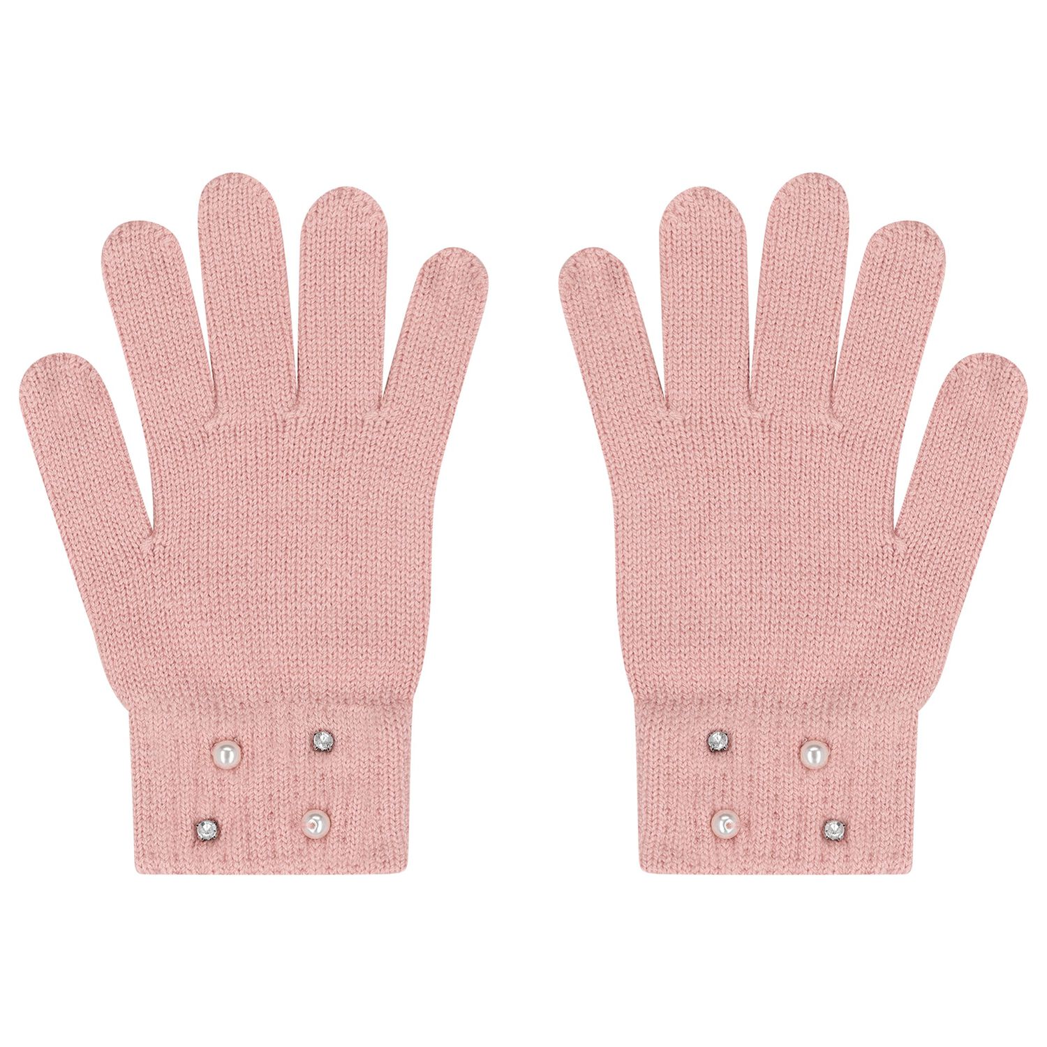 Girls Pink Embellished Knitted Gloves, 1, hi-res