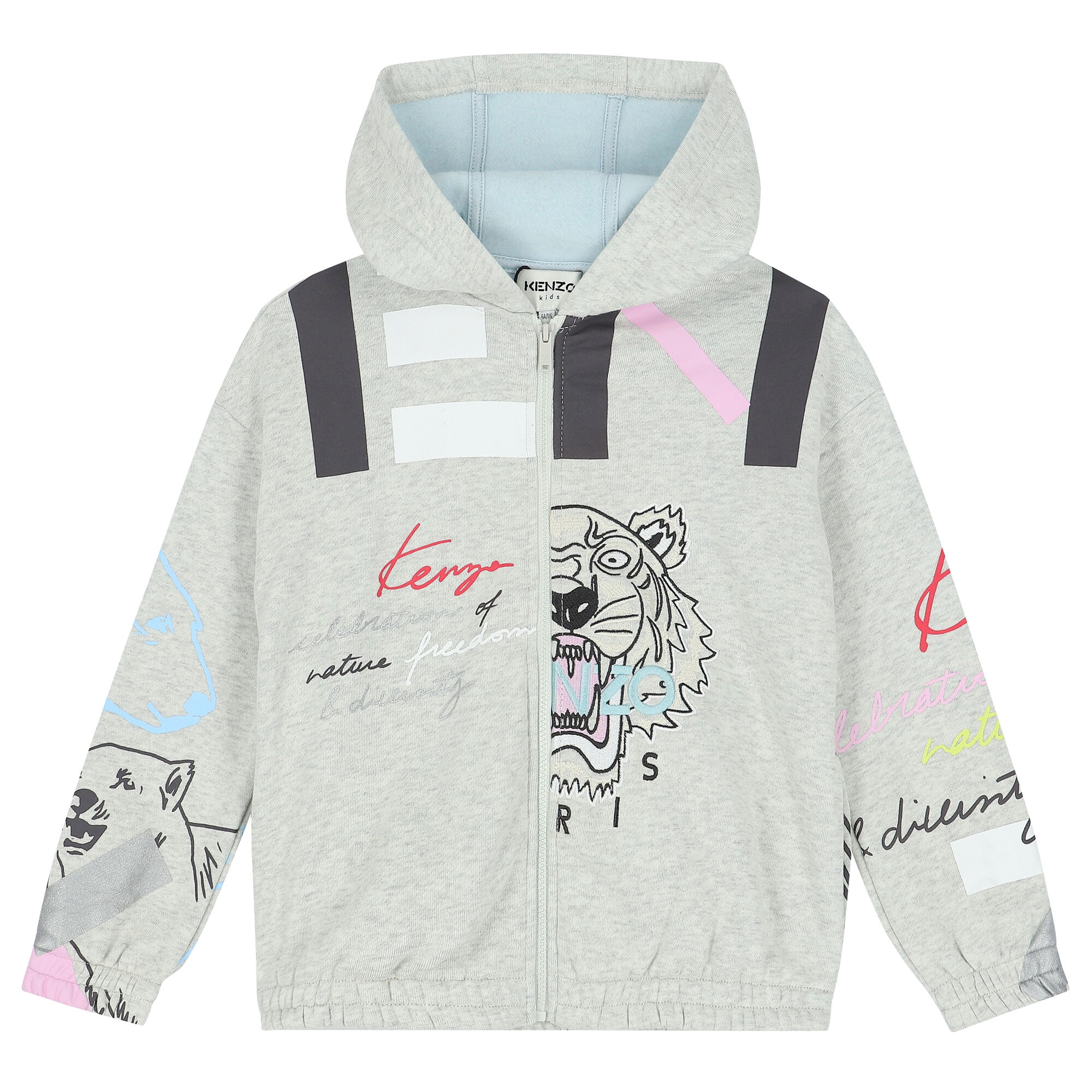 KENZO KIDS Girls Grey Logo Zip Up Top Junior Couture