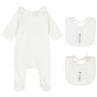 Baby Girls Ivory Babygrow & Bib Gift Set, 2, hi-res