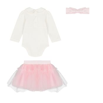 Baby Girls Ivory & Pink Tulle Skirt Set