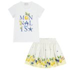 Girls White & Ivory Lemon Skirt Set , 1, hi-res