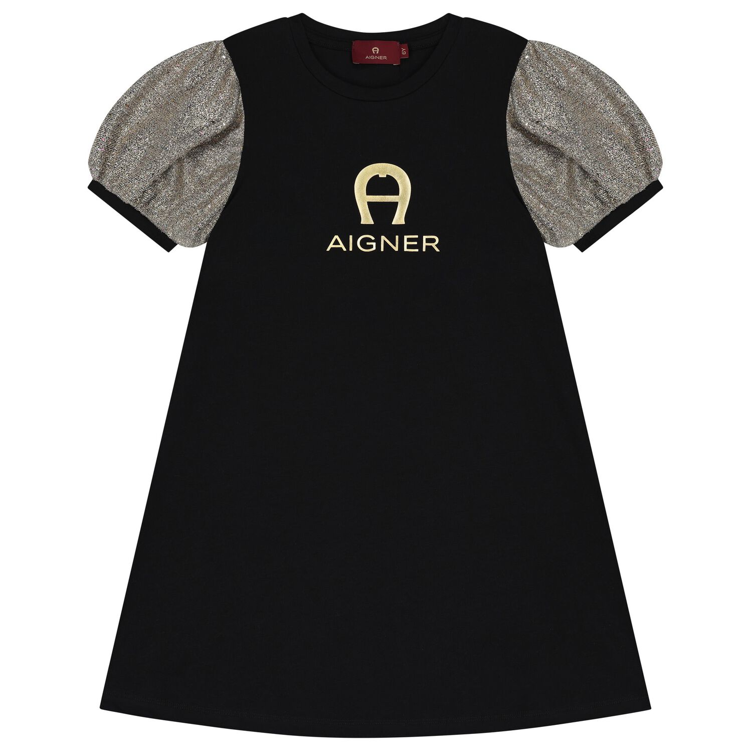 Girls Black & Gold Logo Dress, 1, hi-res image number null
