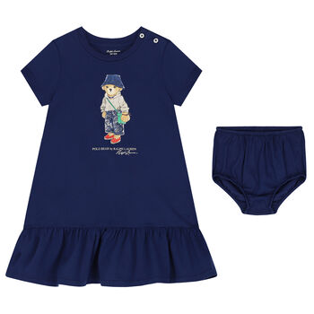 Younger Girls Blue Polo Bear Dress