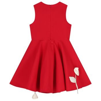 Girls Red Rose Satin Dress