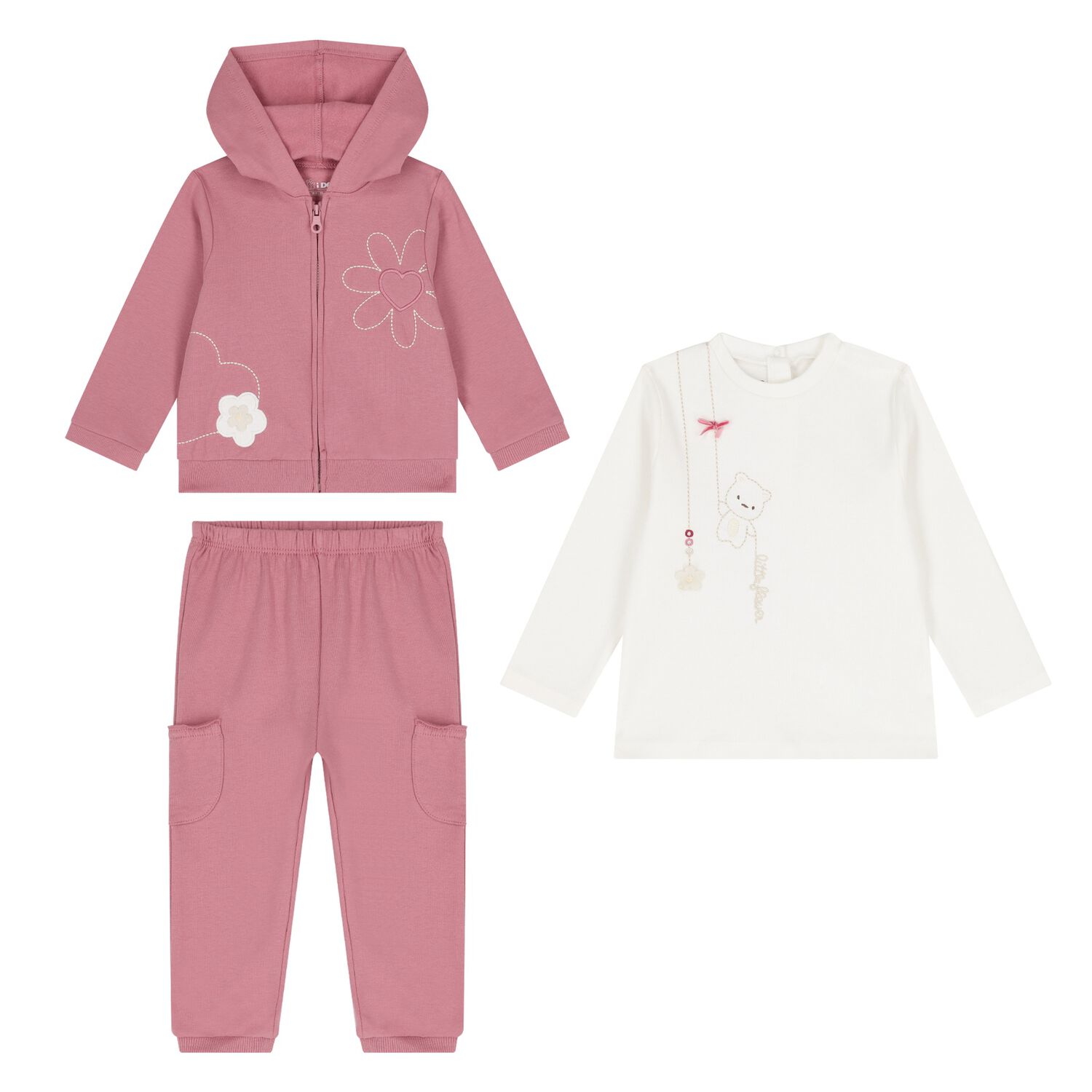 Younger Girls Pink & Ivory Tracksuit Set, 1, hi-res image number null