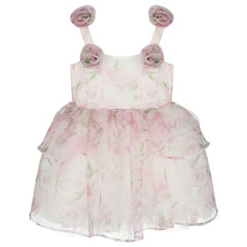 Girls Pink Foral Flared Dress