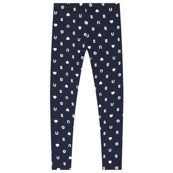 Girls Navy Blue Logo Heart Leggings
