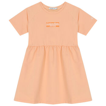 فستان بنات بالشعار باللون البرتقالي