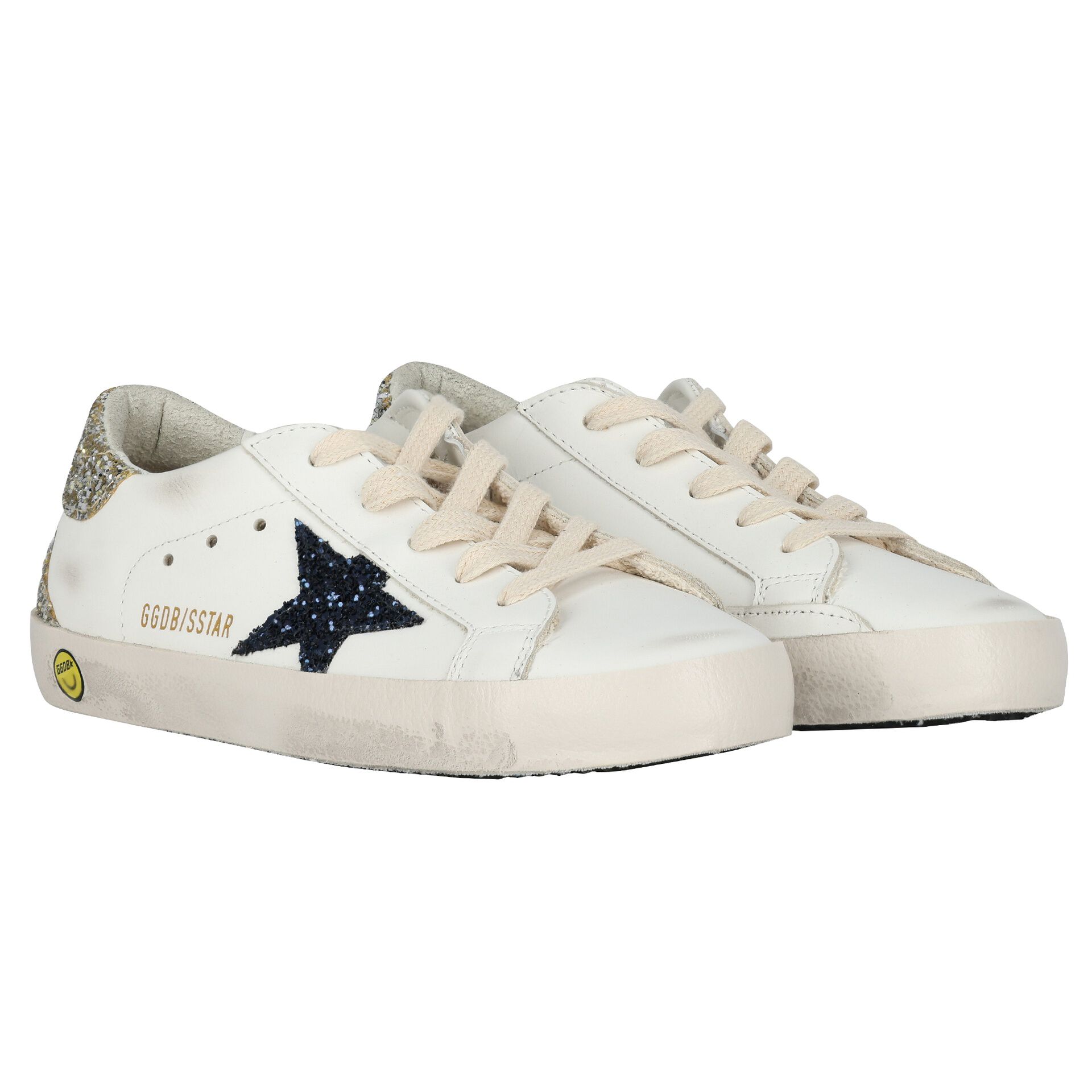 Golden Goose Girls White Leather Glitter Super Star Logo Trainers Junior Couture