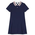Girls Navy Blue Web Striped Dress, 1, hi-res
