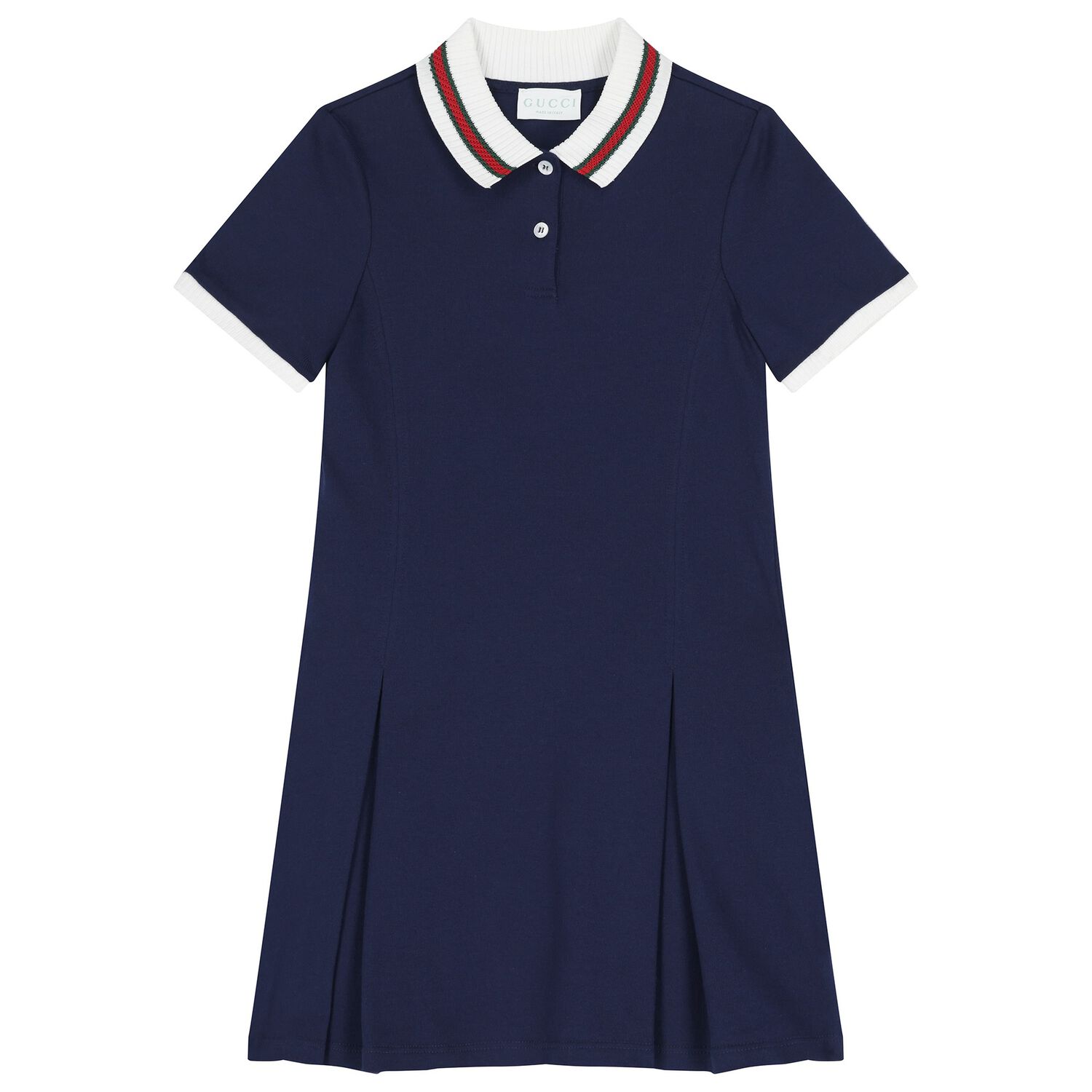 Girls Navy Blue Web Striped Dress, 1, hi-res