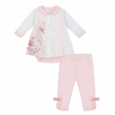 Baby Girls White & Pink Leggings Set 