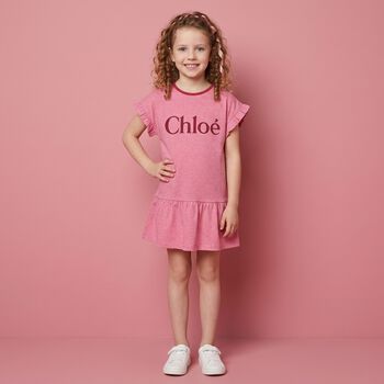 Younger Girls Pink Logo Ruffle Dress 