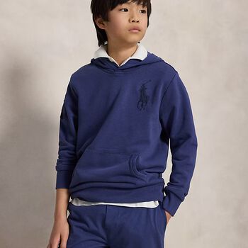 Boys Navy Blue Logo Hooded Top