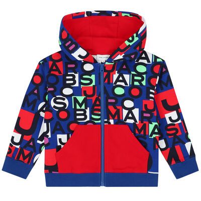 Boys Red & Blue Logo Zip-Up Hooded Top