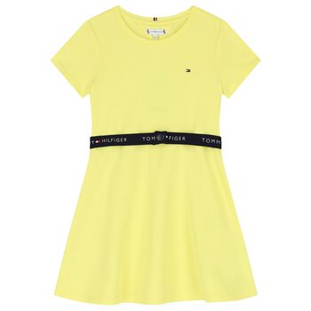 فستان بنات بالشعار باللون الأصفر