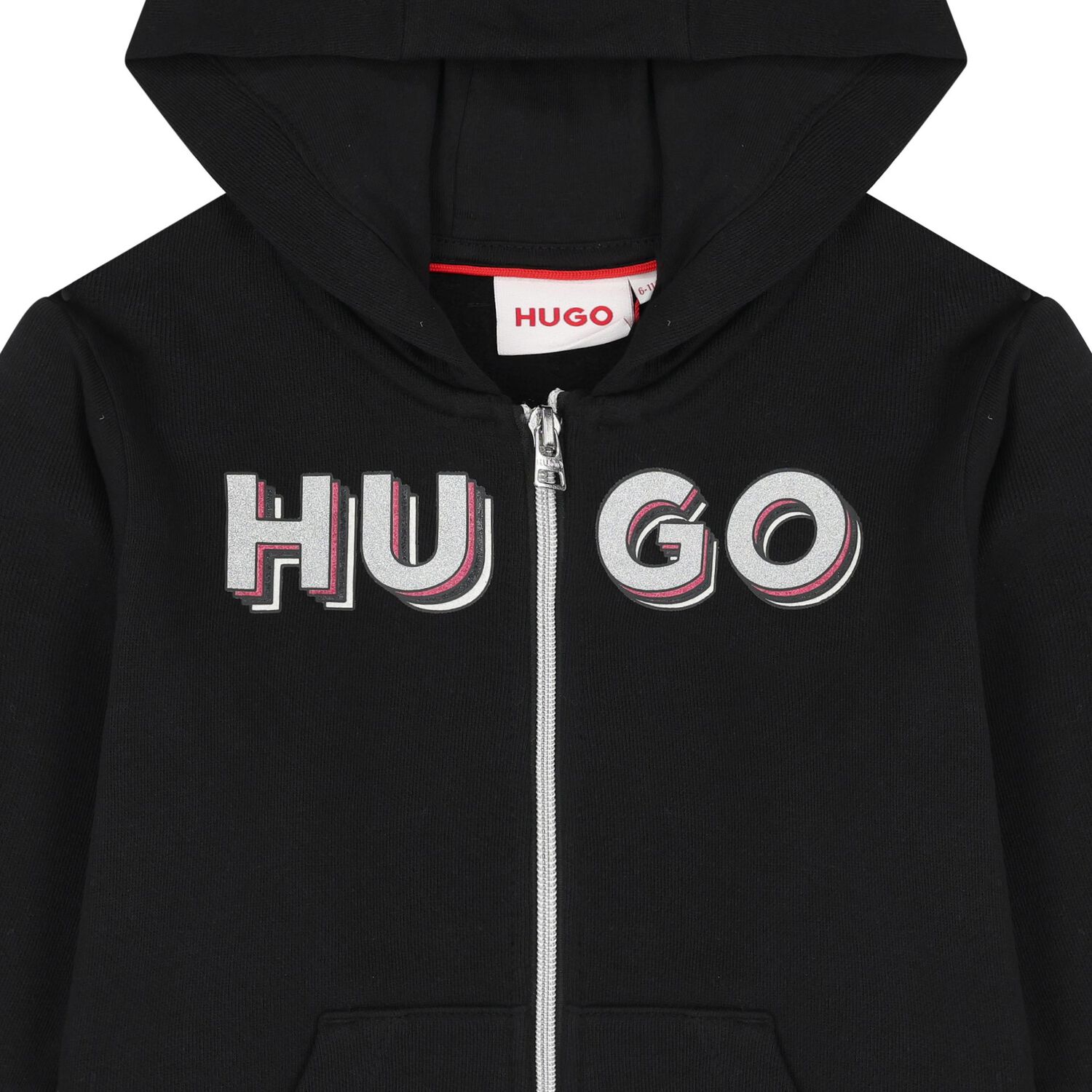 Girls Black Logo Hooded Top, 1, hi-res image number null