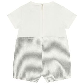 Baby Boys White & Grey Elephant Romper