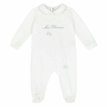 Baby Girls White Embellished Babygrow 