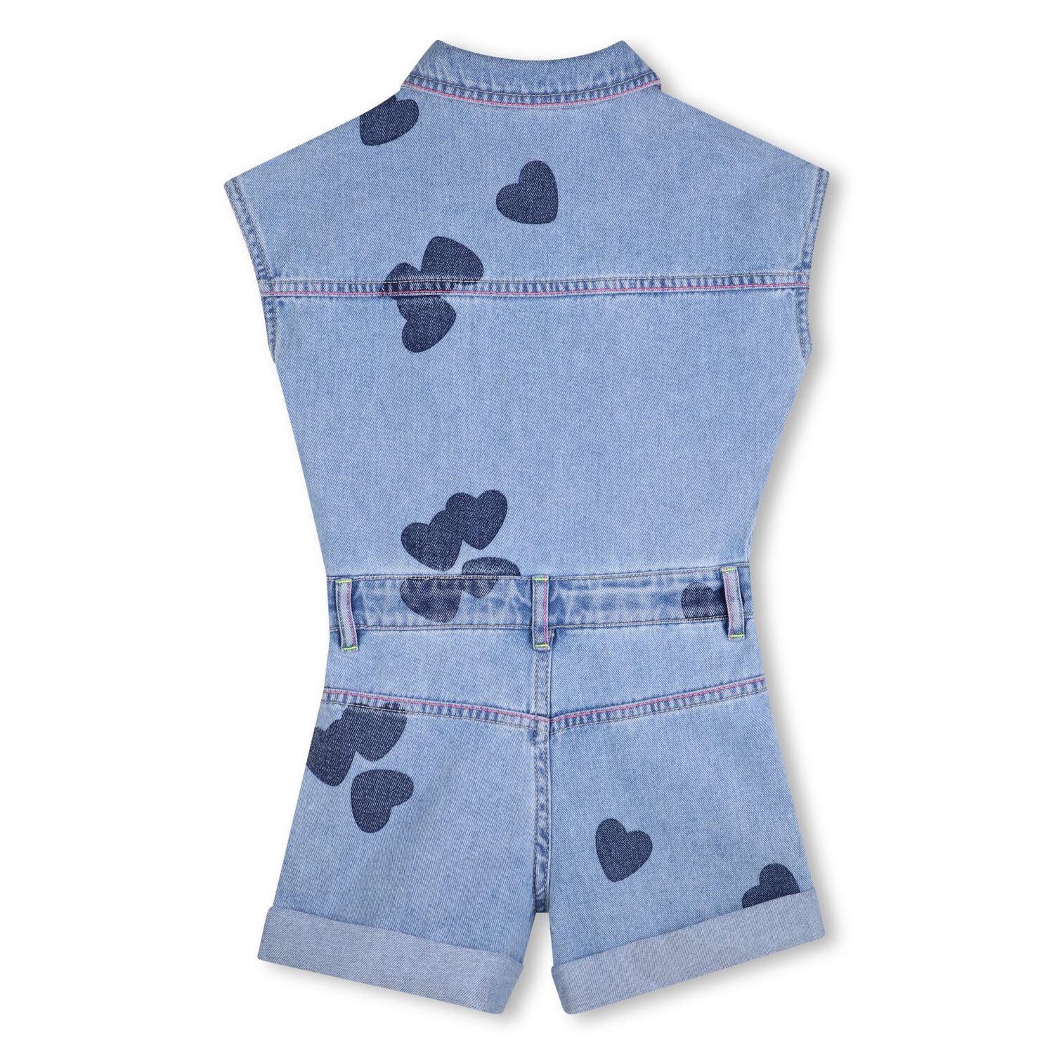 Girls Blue Heart Denim Playsuit, 1, hi-res