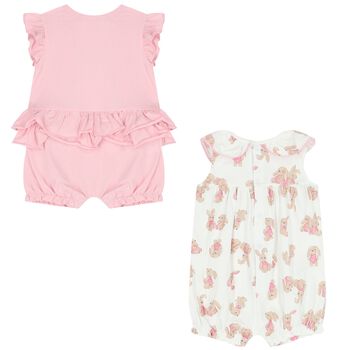 Baby Girls White & Pink Rompers ( 2-Pack )