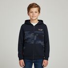 Boys Navy Camouflaged Zip Up Top, 1, hi-res