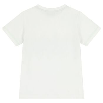 تشيرت بشعار متعرج باللون الابيض للاولاد