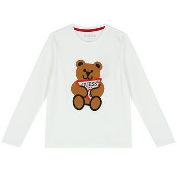 Boys White Teddy Logo Long Sleeve Top