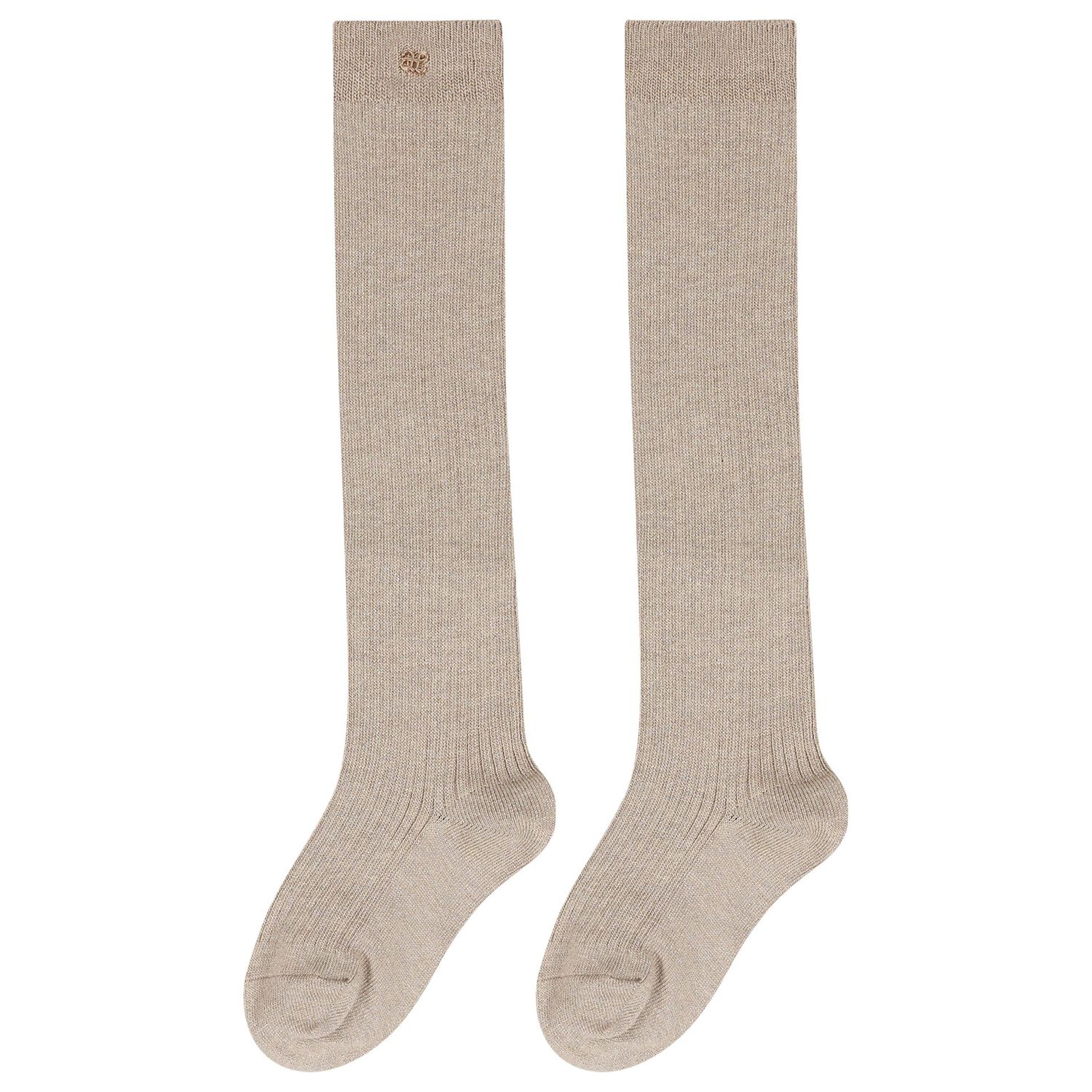 Girls Beige Knit Knee High Socks, 1, hi-res