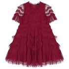 Girls Burgundy Ruffle Tulle Dress, 1, hi-res