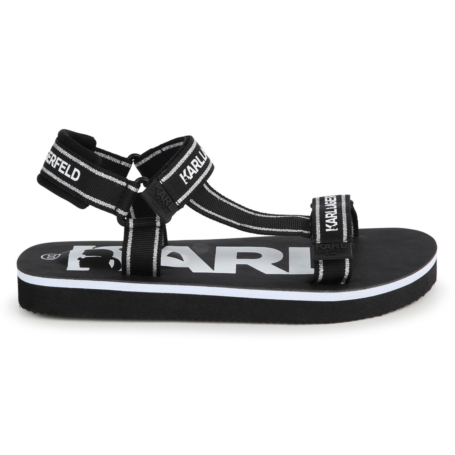 Girls Black & White Logo Sandals, 1, hi-res image number null