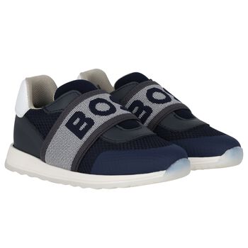 Boys Navy Blue Logo Trainers