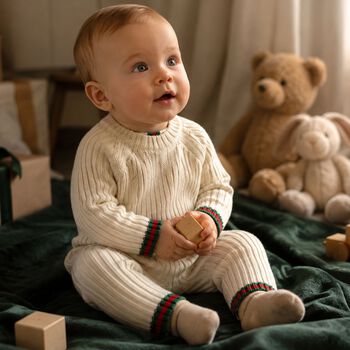 Ivory Web Striped Baby Romper